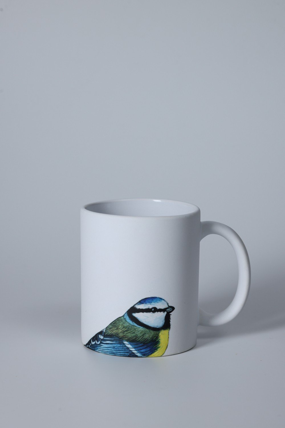 Matte Ceramic Mug with Blue Tit Illustration