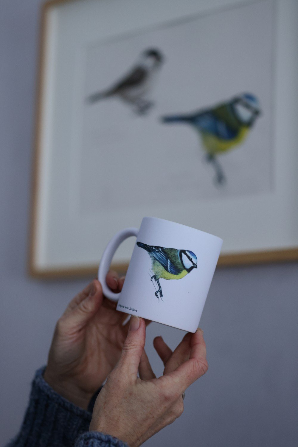 Matte Ceramic Mug with Blue Tit Illustration